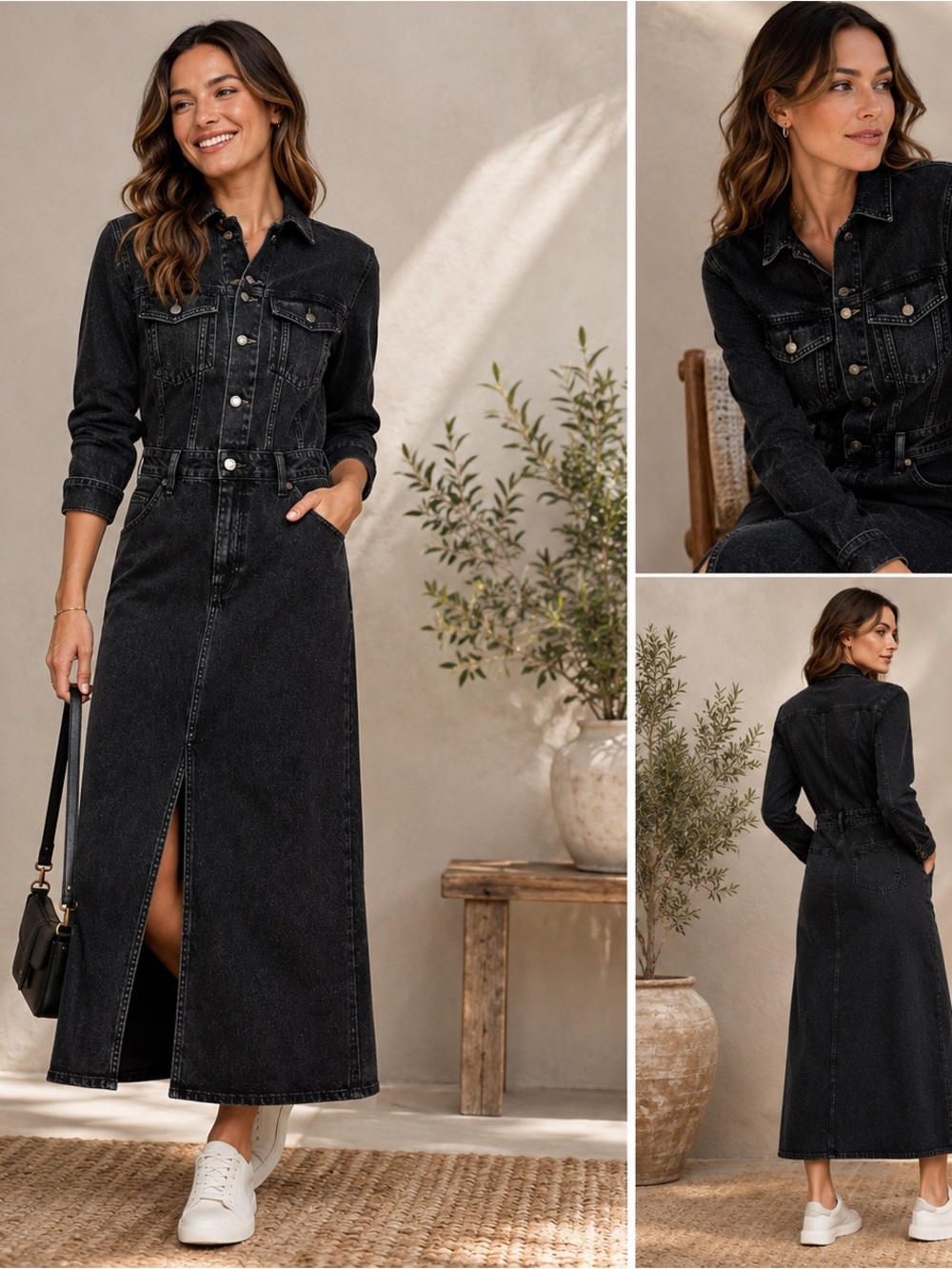 Long Sleeve Denim Maxi Dress Universal Thread Black Wash NWT Size 10 - Picture 8 of 8
